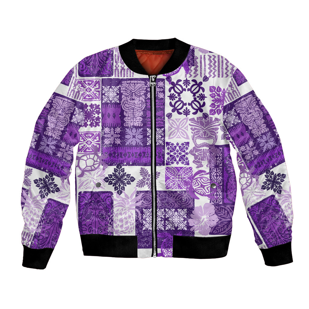 Hawaiian Quilt Bomber Jacket Tiki Tropical Retro Purple Version - Wonder Print Shop
