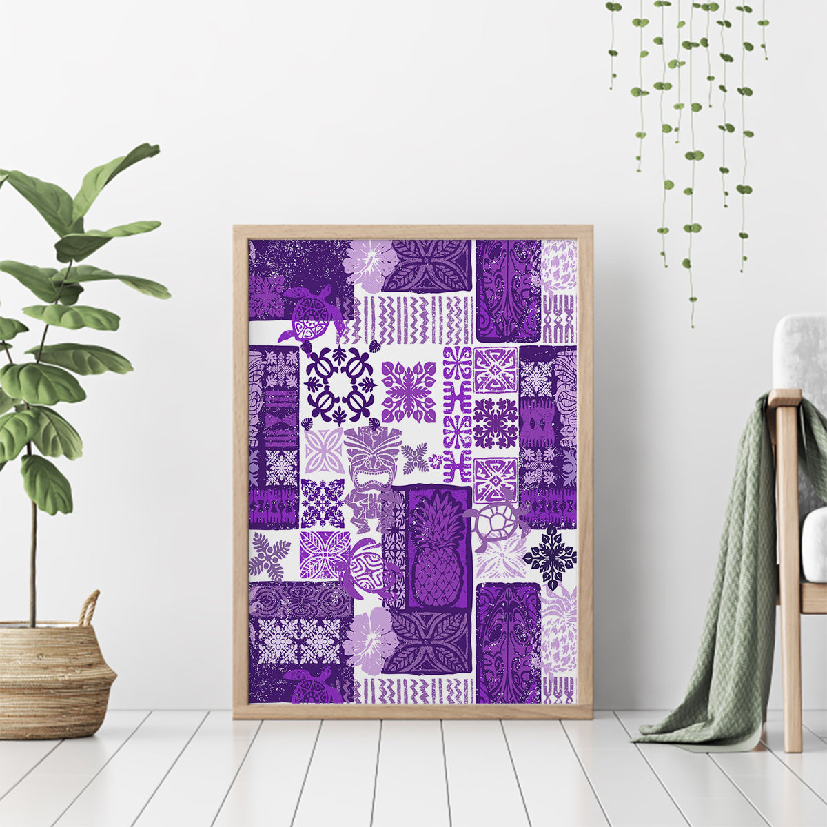 Hawaiian Quilt Canvas Wall Art Tiki Tropical Retro Purple Version - Wonder Print Shop
