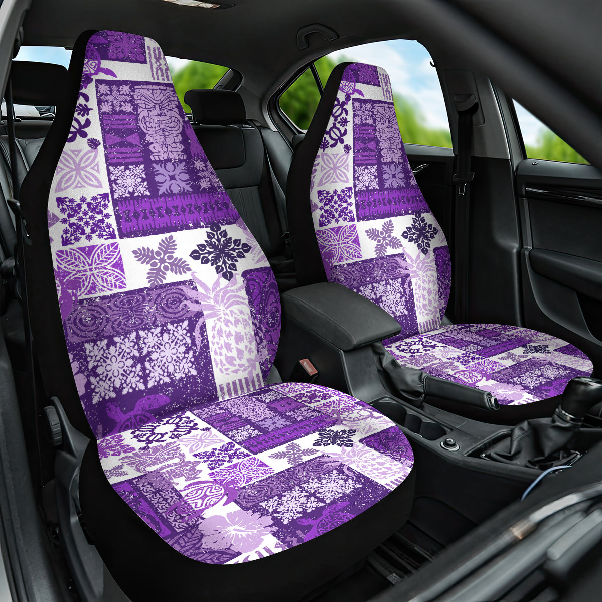 Hawaiian Quilt Car Seat Cover Tiki Tropical Retro Purple Version - Wonder Print Shop