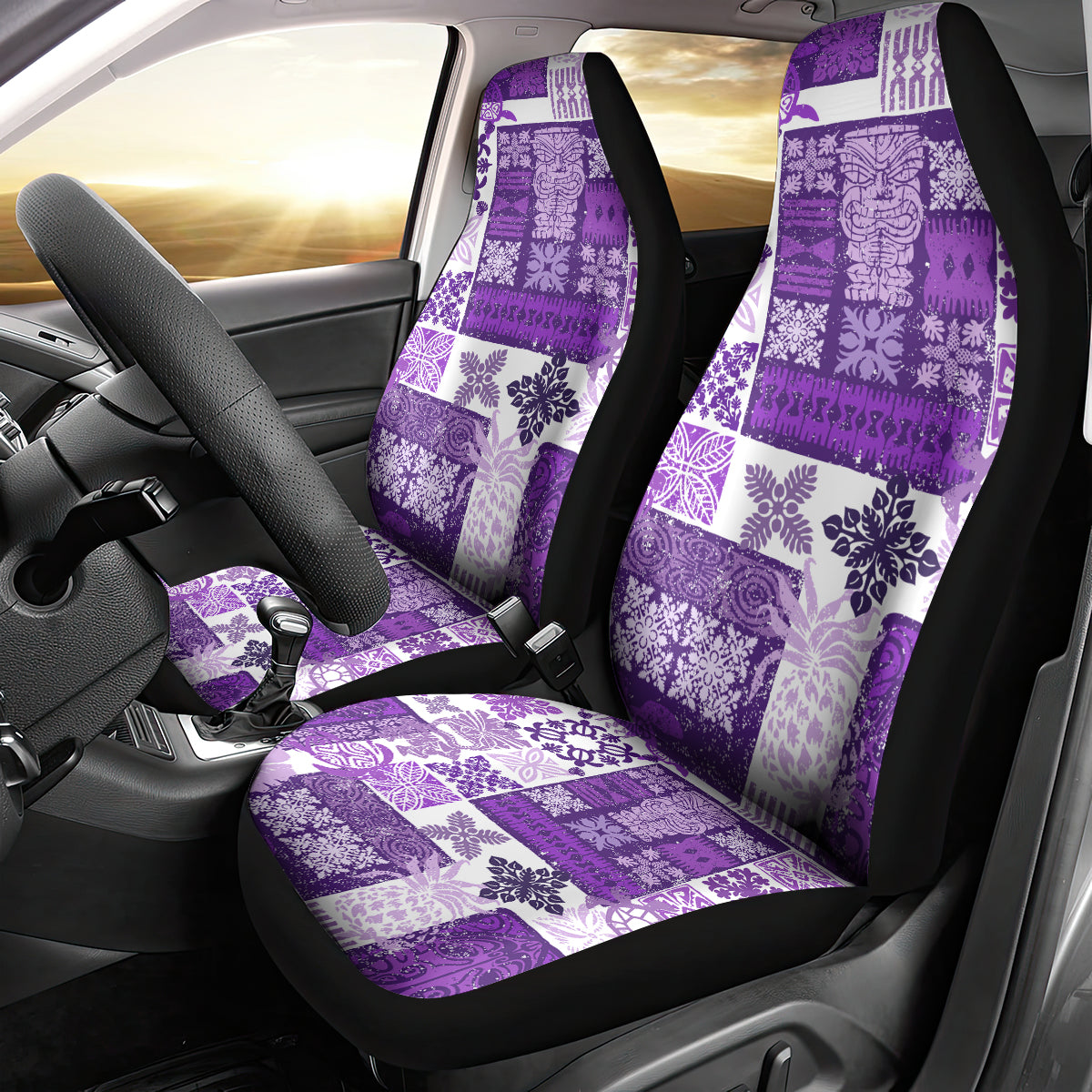 Hawaiian Quilt Car Seat Cover Tiki Tropical Retro Purple Version - Wonder Print Shop