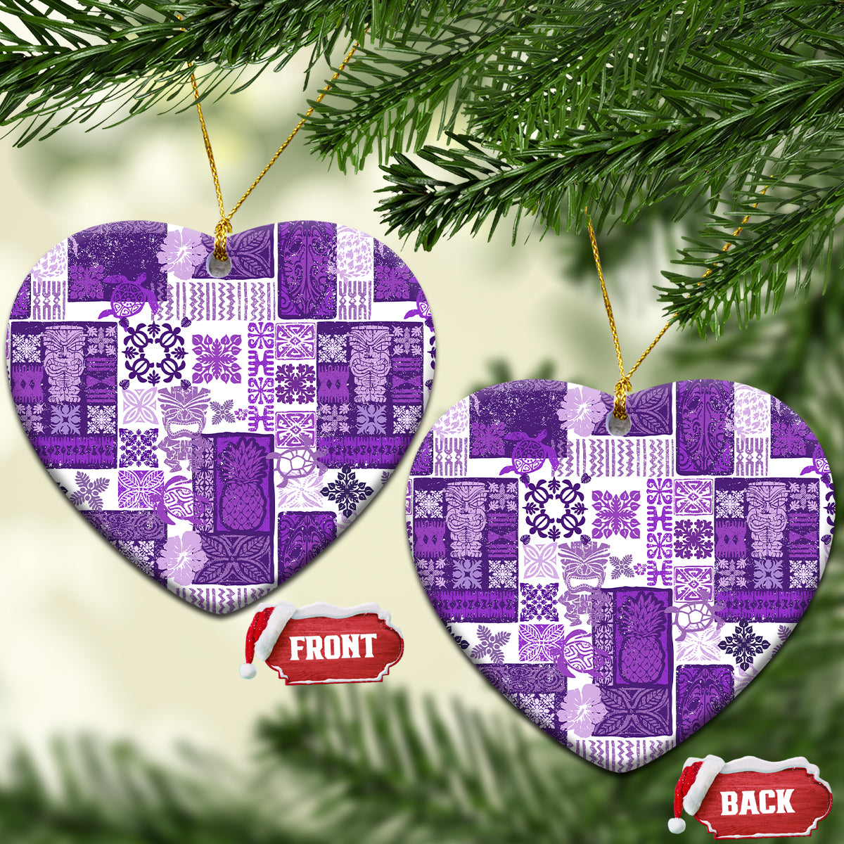 Hawaiian Quilt Ceramic Ornament Tiki Tropical Retro Purple Version - Wonder Print Shop