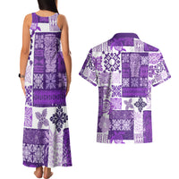 Hawaiian Quilt Couples Matching Tank Maxi Dress and Hawaiian Shirt Tiki Tropical Retro Purple Version - Wonder Print Shop