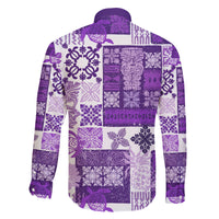 Hawaiian Quilt Family Matching Long Sleeve Bodycon Dress and Hawaiian Shirt Tiki Tropical Retro Purple Version - Wonder Print Shop