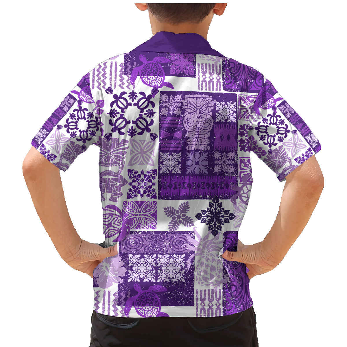 Hawaiian Quilt Family Matching Mermaid Dress and Hawaiian Shirt Tiki Tropical Retro Purple Version - Wonder Print Shop