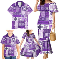 Hawaiian Quilt Family Matching Mermaid Dress and Hawaiian Shirt Tiki Tropical Retro Purple Version - Wonder Print Shop