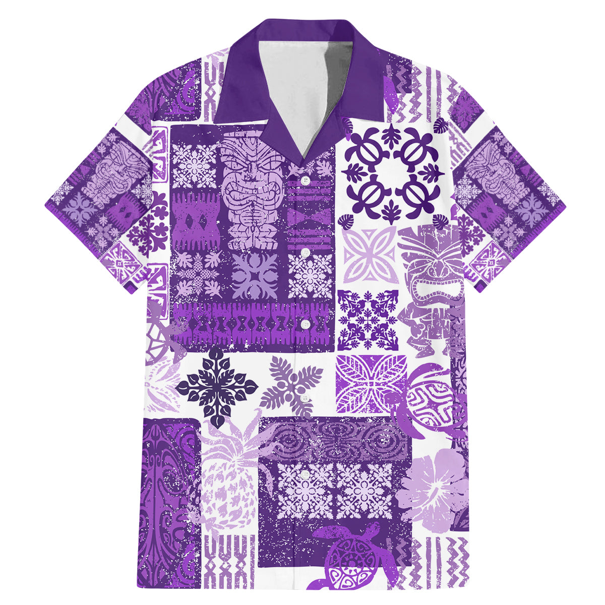 Hawaiian Quilt Family Matching Mermaid Dress and Hawaiian Shirt Tiki Tropical Retro Purple Version - Wonder Print Shop