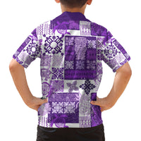 Hawaiian Quilt Family Matching Off Shoulder Maxi Dress and Hawaiian Shirt Tiki Tropical Retro Purple Version - Wonder Print Shop