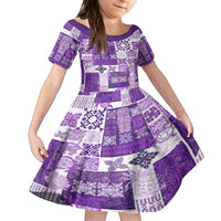 Hawaiian Quilt Family Matching Off Shoulder Maxi Dress and Hawaiian Shirt Tiki Tropical Retro Purple Version - Wonder Print Shop
