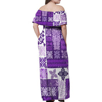 Hawaiian Quilt Family Matching Off Shoulder Maxi Dress and Hawaiian Shirt Tiki Tropical Retro Purple Version - Wonder Print Shop