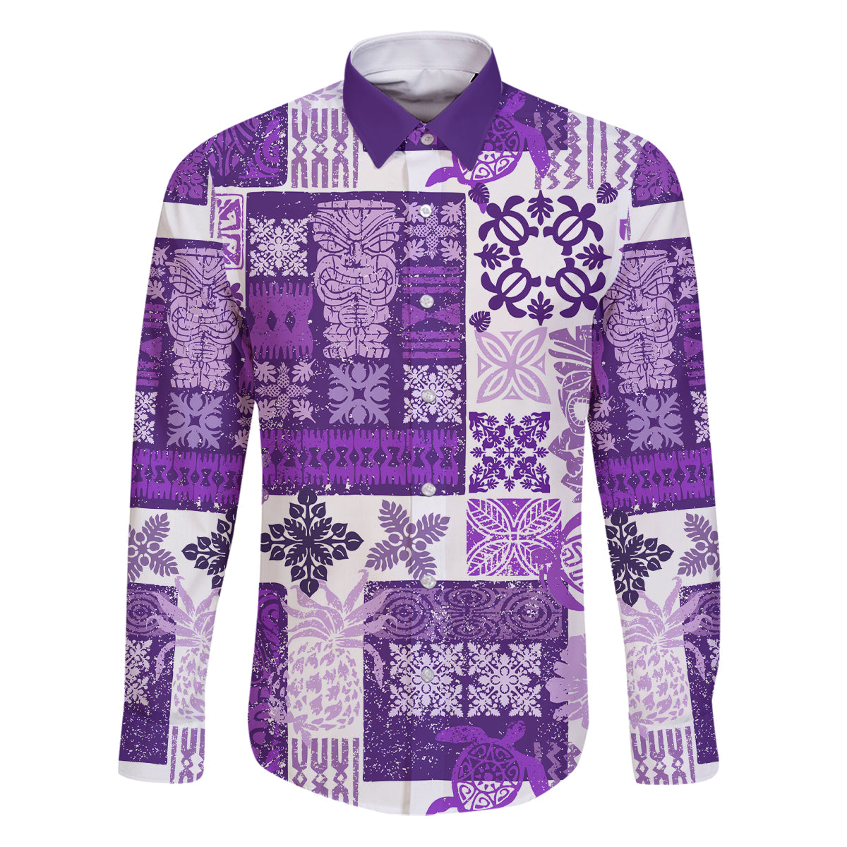 Hawaiian Quilt Family Matching Puletasi Dress and Hawaiian Shirt Tiki Tropical Retro Purple Version - Wonder Print Shop