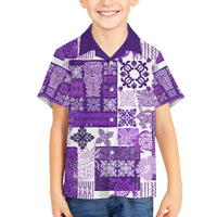 Hawaiian Quilt Family Matching Puletasi Dress and Hawaiian Shirt Tiki Tropical Retro Purple Version - Wonder Print Shop