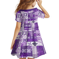 Hawaiian Quilt Family Matching Short Sleeve Bodycon Dress and Hawaiian Shirt Tiki Tropical Retro Purple Version - Wonder Print Shop
