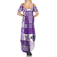 Hawaiian Quilt Family Matching Summer Maxi Dress and Hawaiian Shirt Tiki Tropical Retro Purple Version - Wonder Print Shop