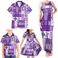 Hawaiian Quilt Family Matching Tank Maxi Dress and Hawaiian Shirt Tiki Tropical Retro Purple Version - Wonder Print Shop