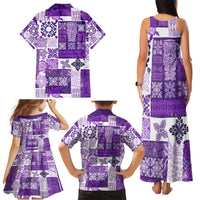 Hawaiian Quilt Family Matching Tank Maxi Dress and Hawaiian Shirt Tiki Tropical Retro Purple Version - Wonder Print Shop