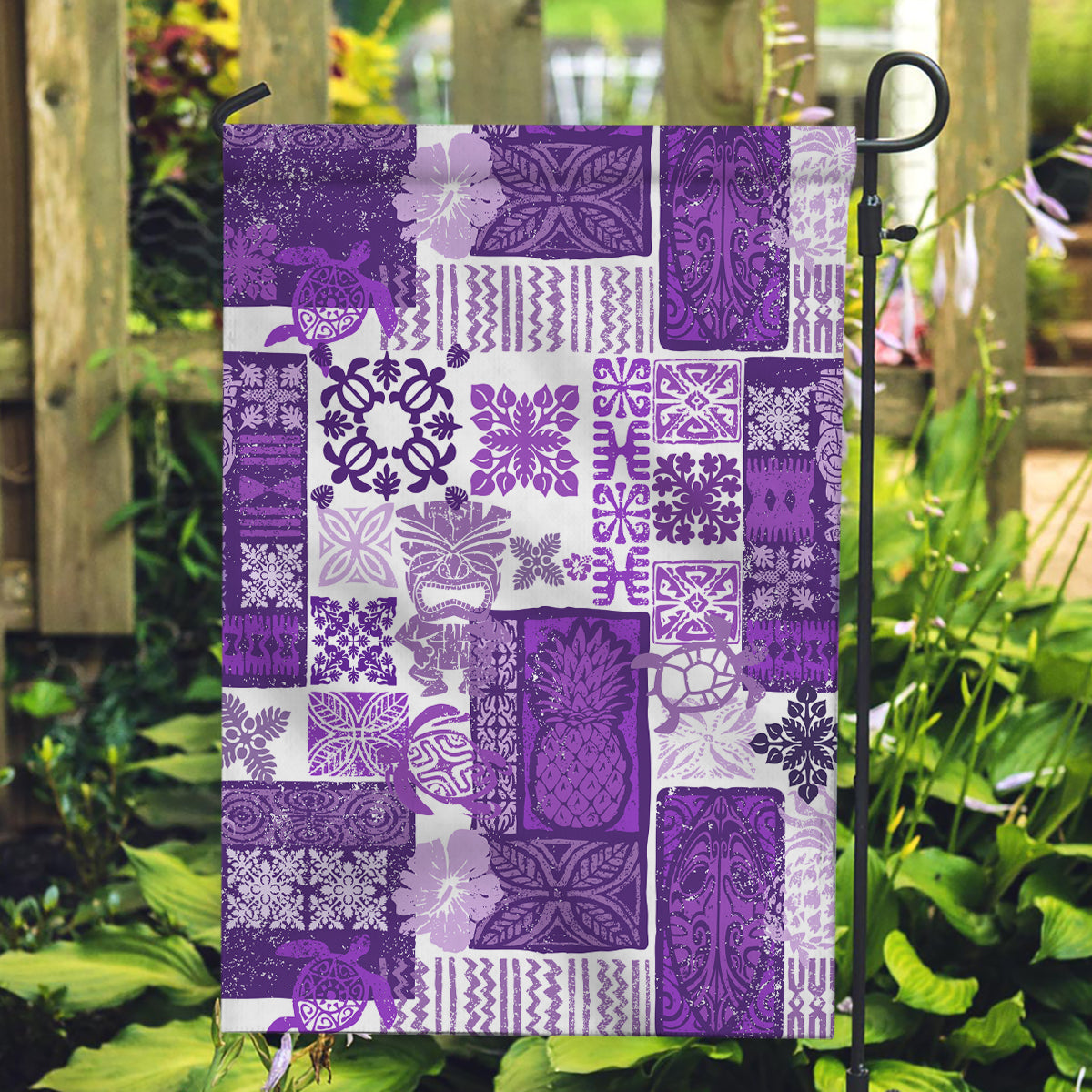 Hawaiian Quilt Garden Flag Tiki Tropical Retro Purple Version - Wonder Print Shop