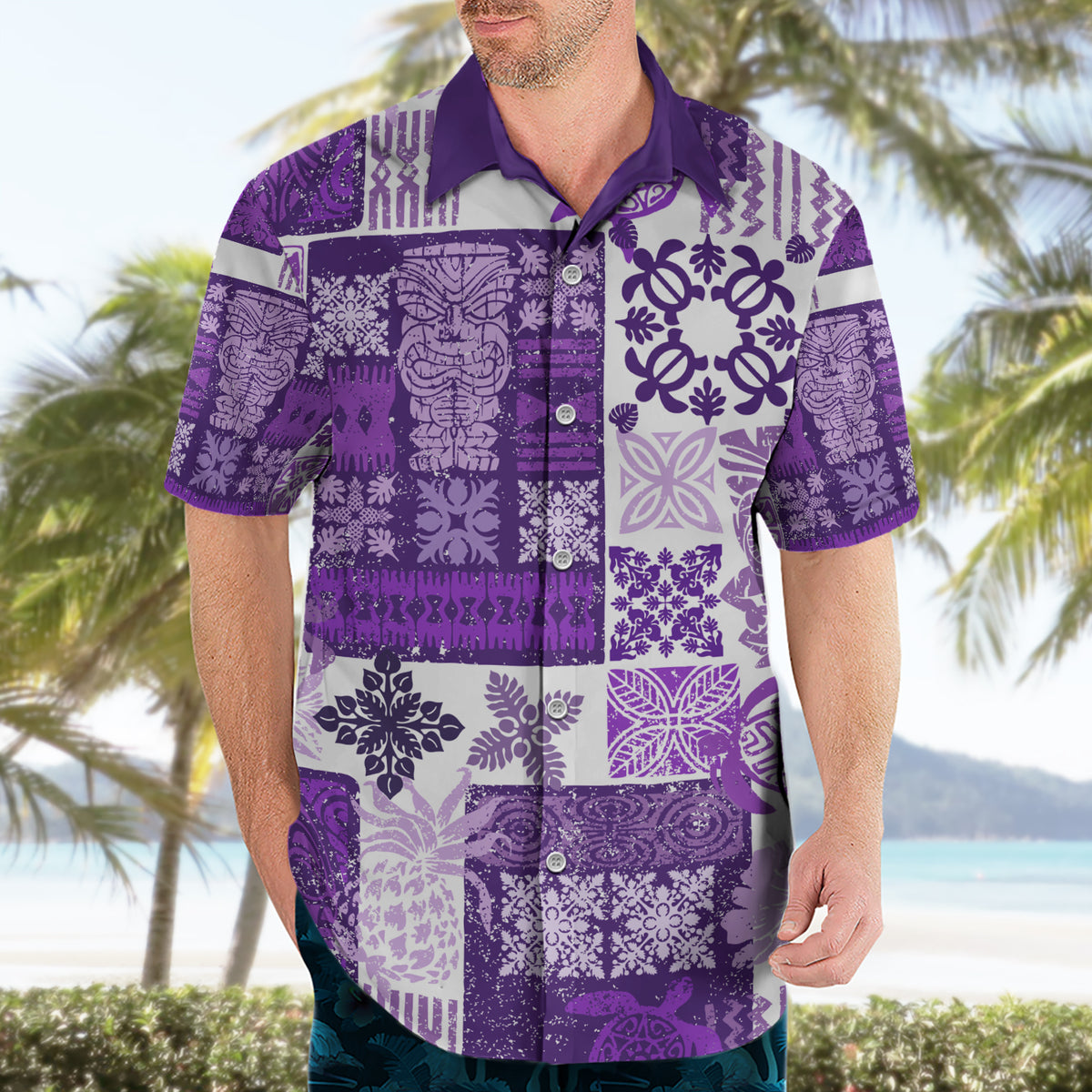 Hawaiian Quilt Hawaiian Shirt Tiki Tropical Retro Purple Version - Wonder Print Shop