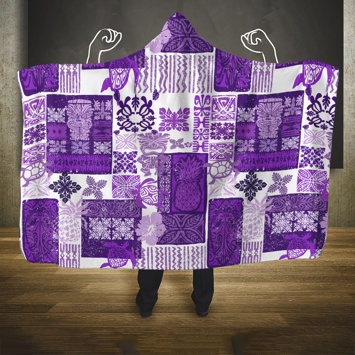 hawaiian-quilt-hooded-blanket-tiki-tropical-retro-purple-version