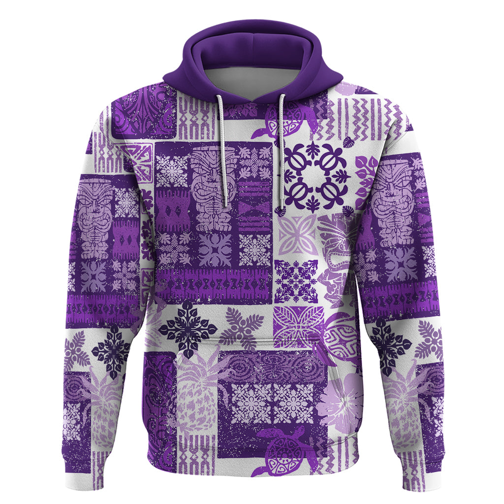 Hawaiian Quilt Hoodie Tiki Tropical Retro Purple Version - Wonder Print Shop