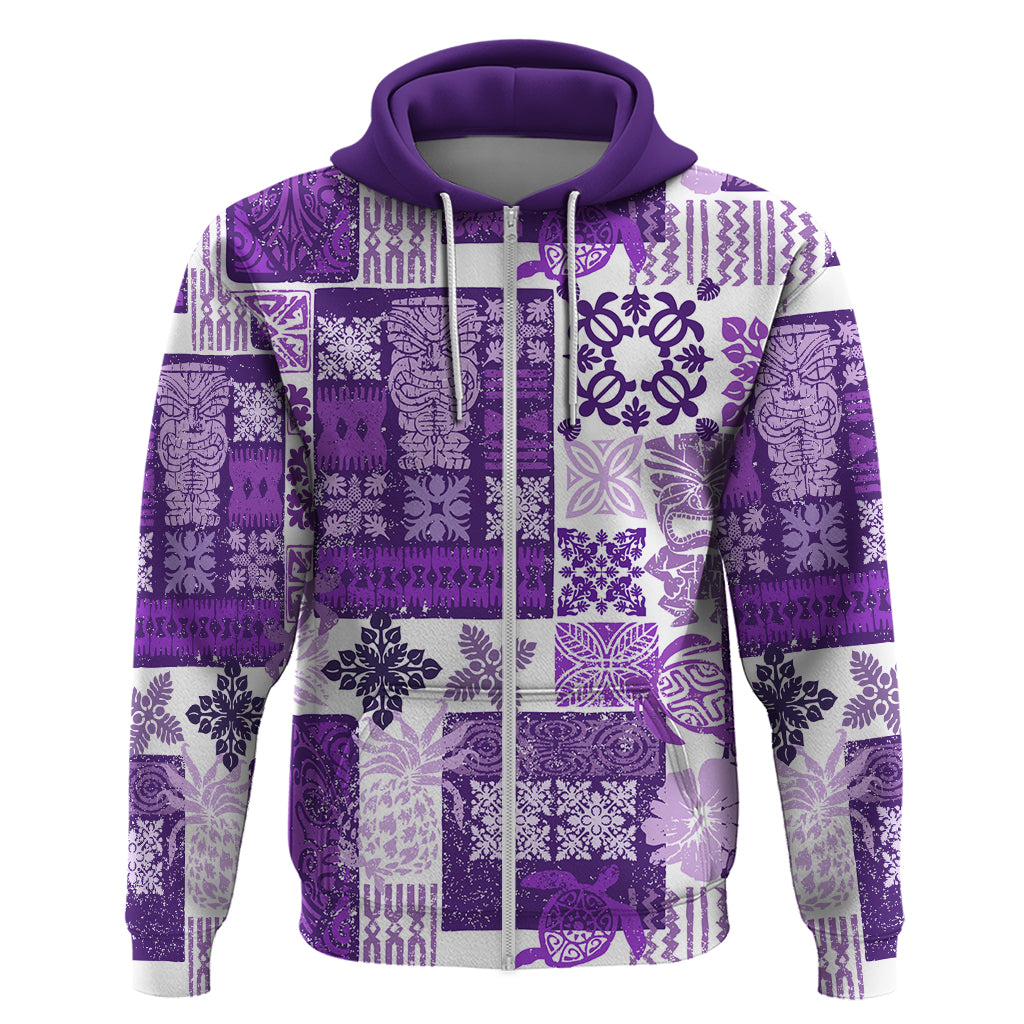 Hawaiian Quilt Hoodie Tiki Tropical Retro Purple Version - Wonder Print Shop