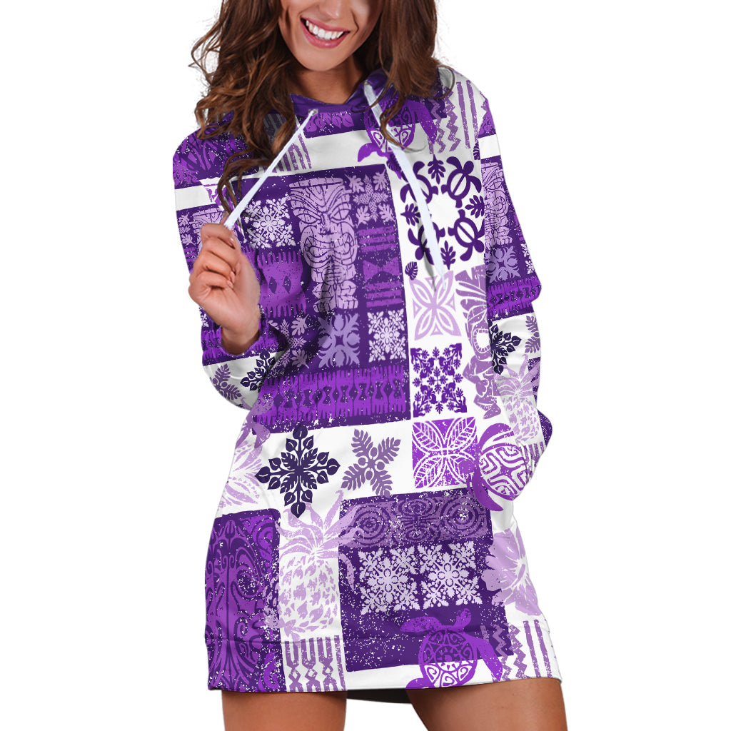 Hawaiian Quilt Hoodie Dress Tiki Tropical Retro Purple Version - Wonder Print Shop
