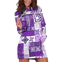 Hawaiian Quilt Hoodie Dress Tiki Tropical Retro Purple Version - Wonder Print Shop