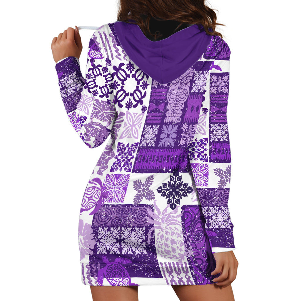 Hawaiian Quilt Hoodie Dress Tiki Tropical Retro Purple Version - Wonder Print Shop