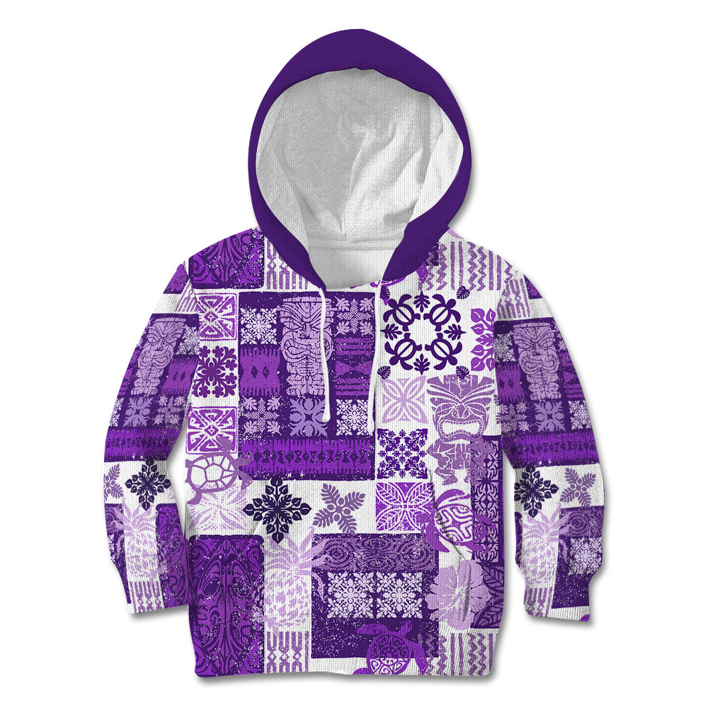 Hawaiian Quilt Kid Hoodie Tiki Tropical Retro Purple Version - Wonder Print Shop
