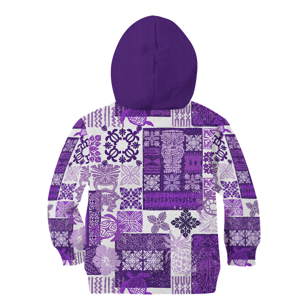 Hawaiian Quilt Kid Hoodie Tiki Tropical Retro Purple Version - Wonder Print Shop