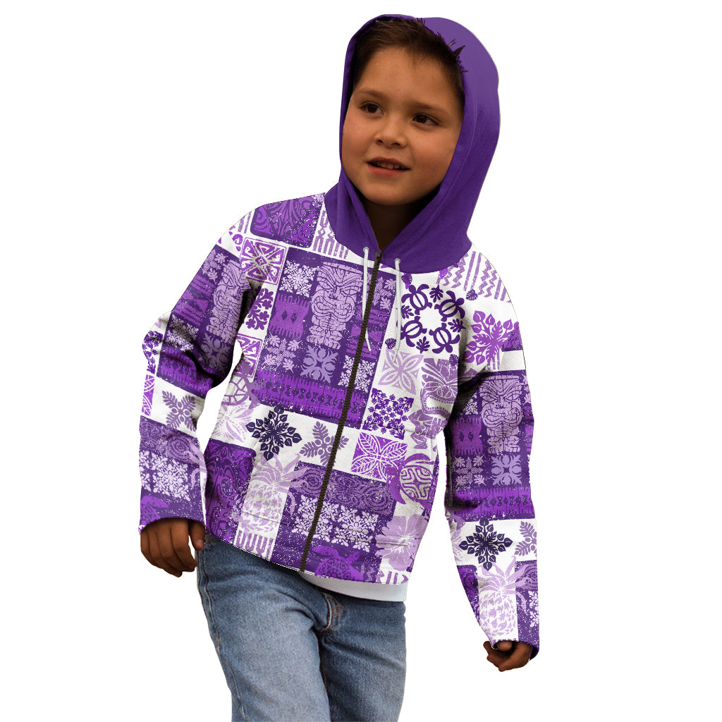 Hawaiian Quilt Kid Hoodie Tiki Tropical Retro Purple Version - Wonder Print Shop