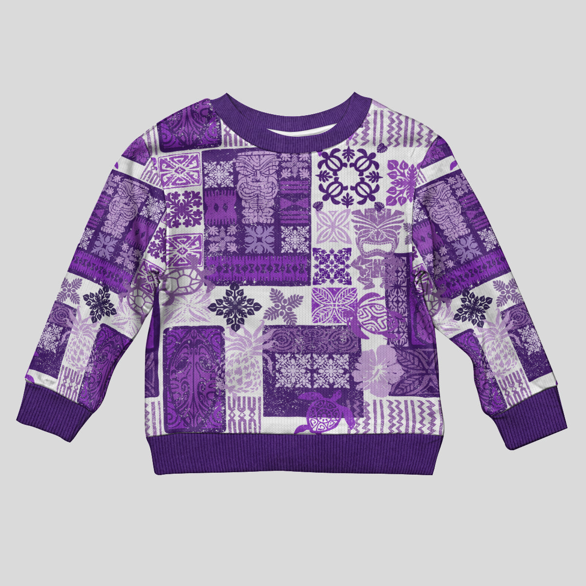 Hawaiian Quilt Kid Ugly Christmas Sweater Tiki Tropical Retro Purple Version - Wonder Print Shop