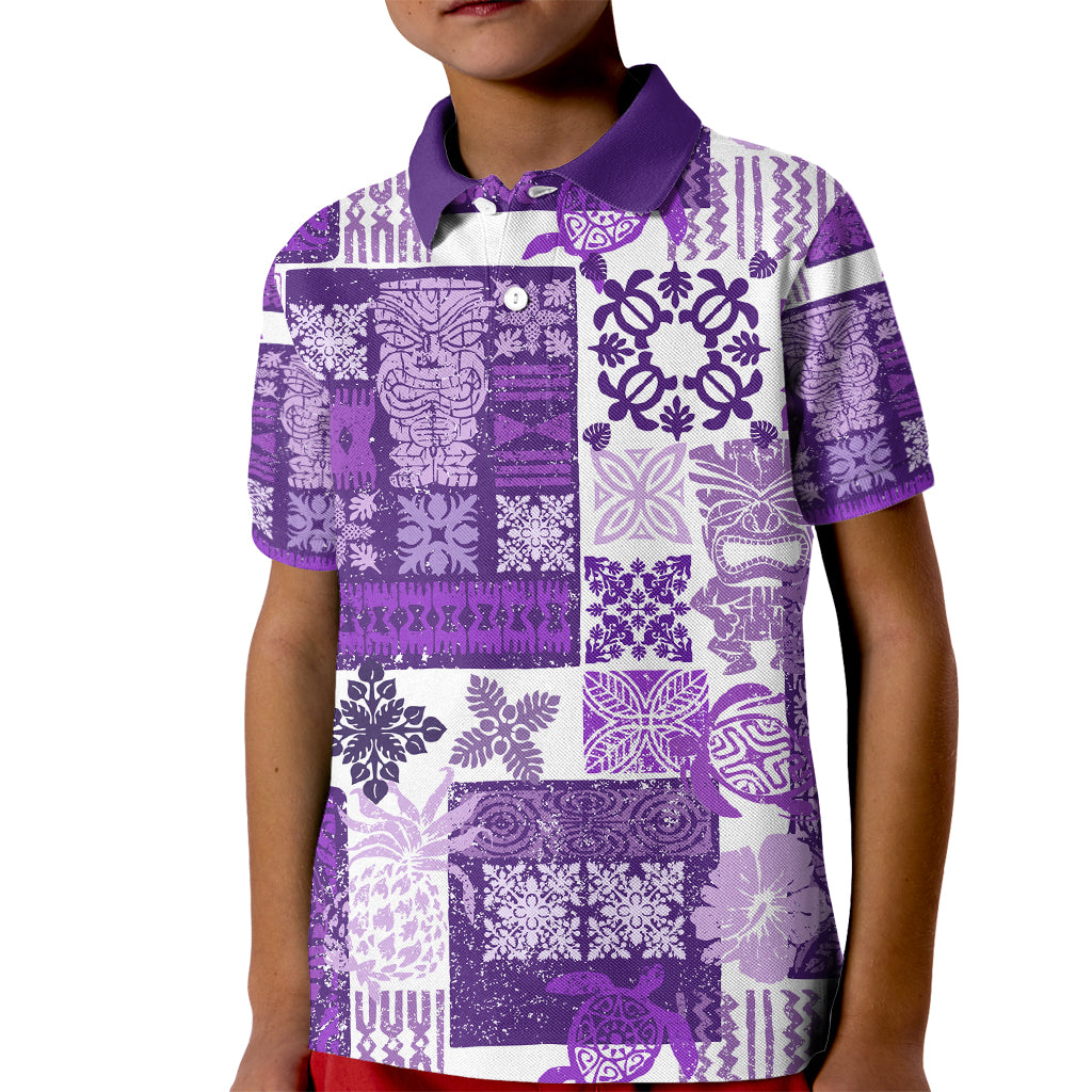 Hawaiian Quilt Kid Polo Shirt Tiki Tropical Retro Purple Version - Wonder Print Shop