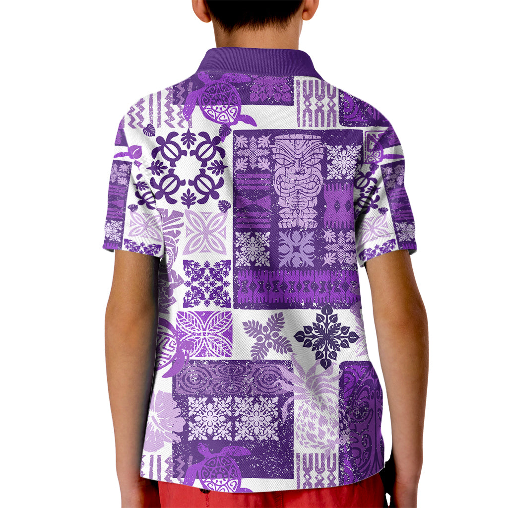 Hawaiian Quilt Kid Polo Shirt Tiki Tropical Retro Purple Version - Wonder Print Shop