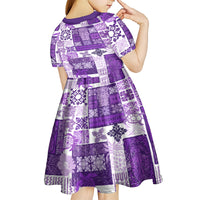Hawaiian Quilt Kid Short Sleeve Dress Tiki Tropical Retro Purple Version - Wonder Print Shop