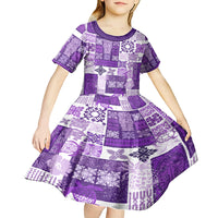 Hawaiian Quilt Kid Short Sleeve Dress Tiki Tropical Retro Purple Version - Wonder Print Shop