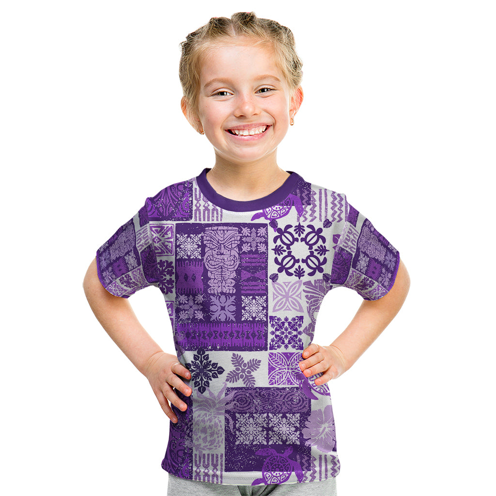 Hawaiian Quilt Kid T Shirt Tiki Tropical Retro Purple Version - Wonder Print Shop