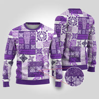 Hawaiian Quilt Ugly Christmas Sweater Tiki Tropical Retro Purple Version - Wonder Print Shop