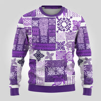 Hawaiian Quilt Ugly Christmas Sweater Tiki Tropical Retro Purple Version - Wonder Print Shop