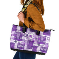 Hawaiian Quilt Leather Tote Bag Tiki Tropical Retro Purple Version - Wonder Print Shop