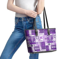 Hawaiian Quilt Leather Tote Bag Tiki Tropical Retro Purple Version - Wonder Print Shop
