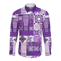Hawaiian Quilt Long Sleeve Button Shirt Tiki Tropical Retro Purple Version - Wonder Print Shop