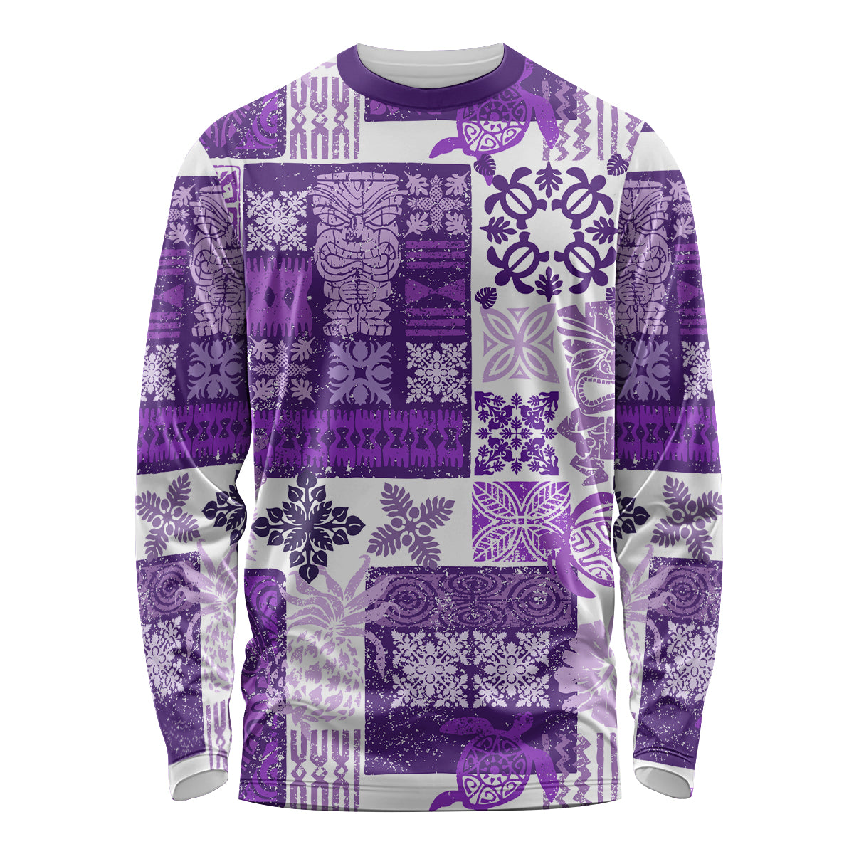 Hawaiian Quilt Long Sleeve Shirt Tiki Tropical Retro Purple Version - Wonder Print Shop