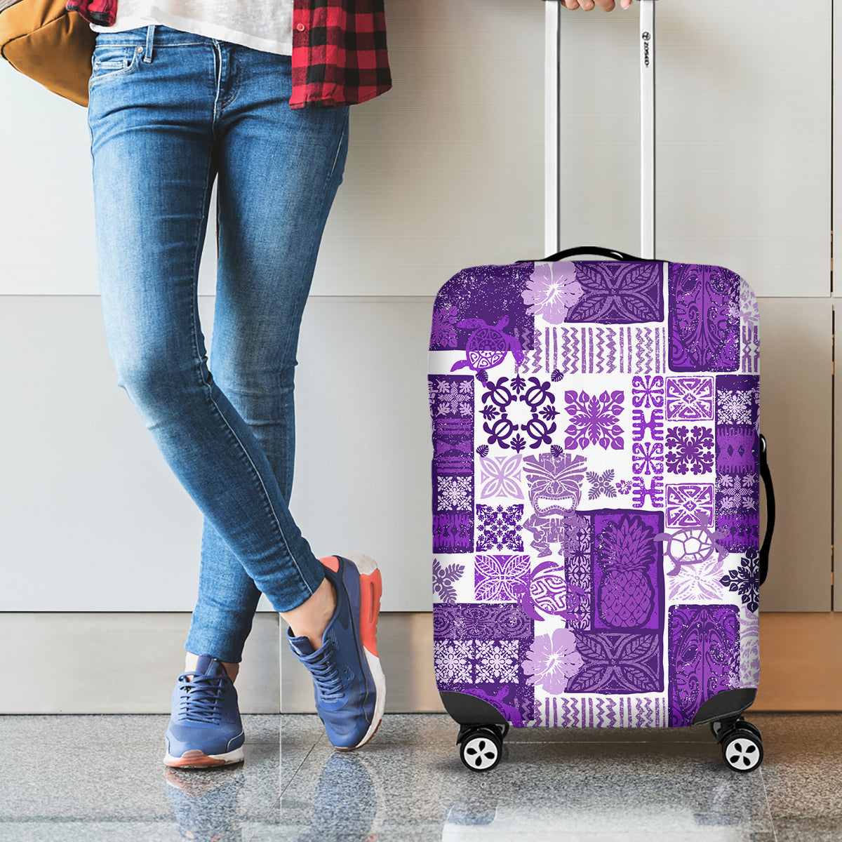 Hawaiian Quilt Luggage Cover Tiki Tropical Retro Purple Version - Wonder Print Shop