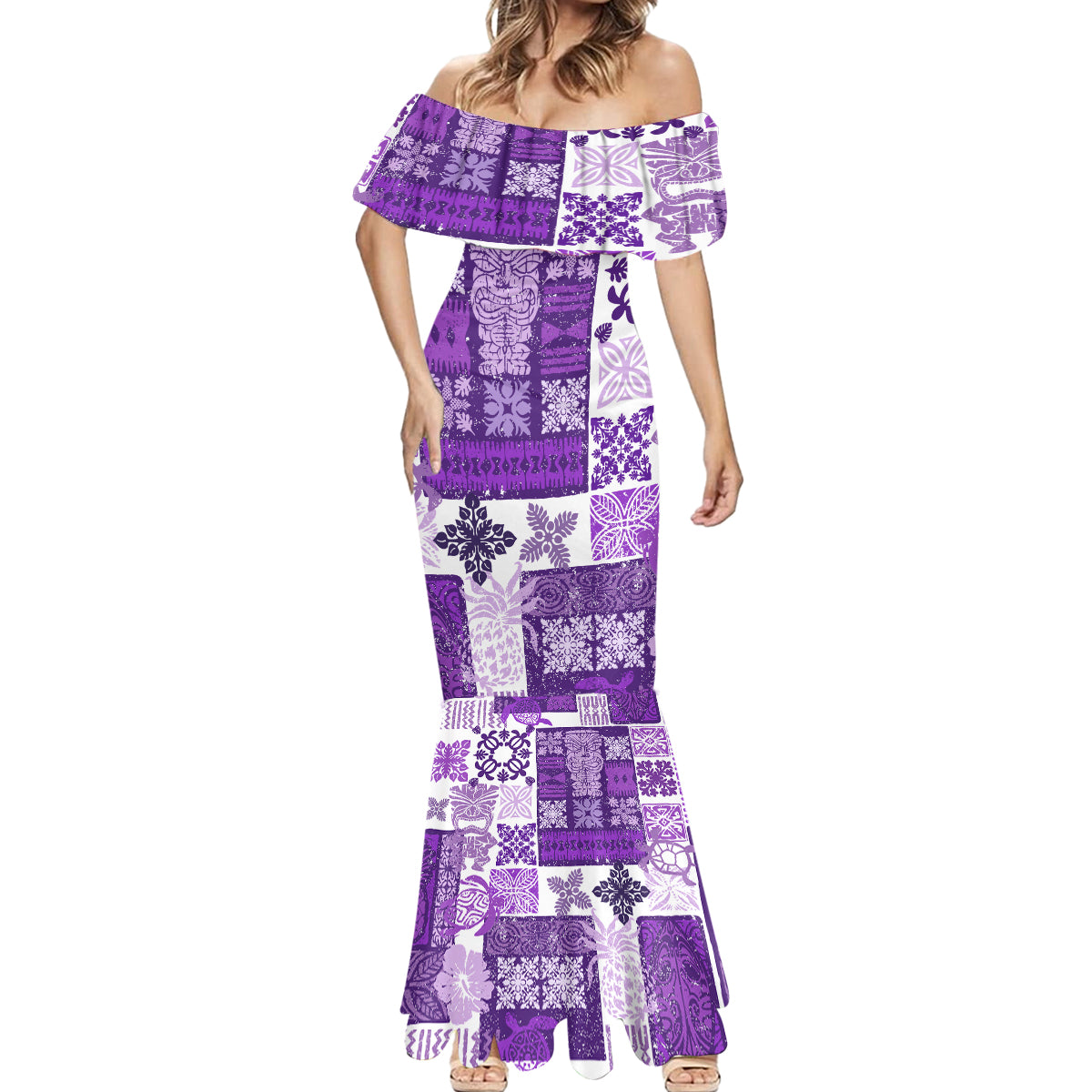 Hawaiian Quilt Mermaid Dress Tiki Tropical Retro Purple Version - Wonder Print Shop