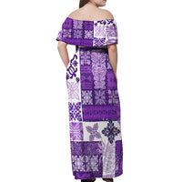 Hawaiian Quilt Off Shoulder Maxi Dress Tiki Tropical Retro Purple Version - Wonder Print Shop