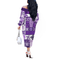 Hawaiian Quilt Off The Shoulder Long Sleeve Dress Tiki Tropical Retro Purple Version - Wonder Print Shop