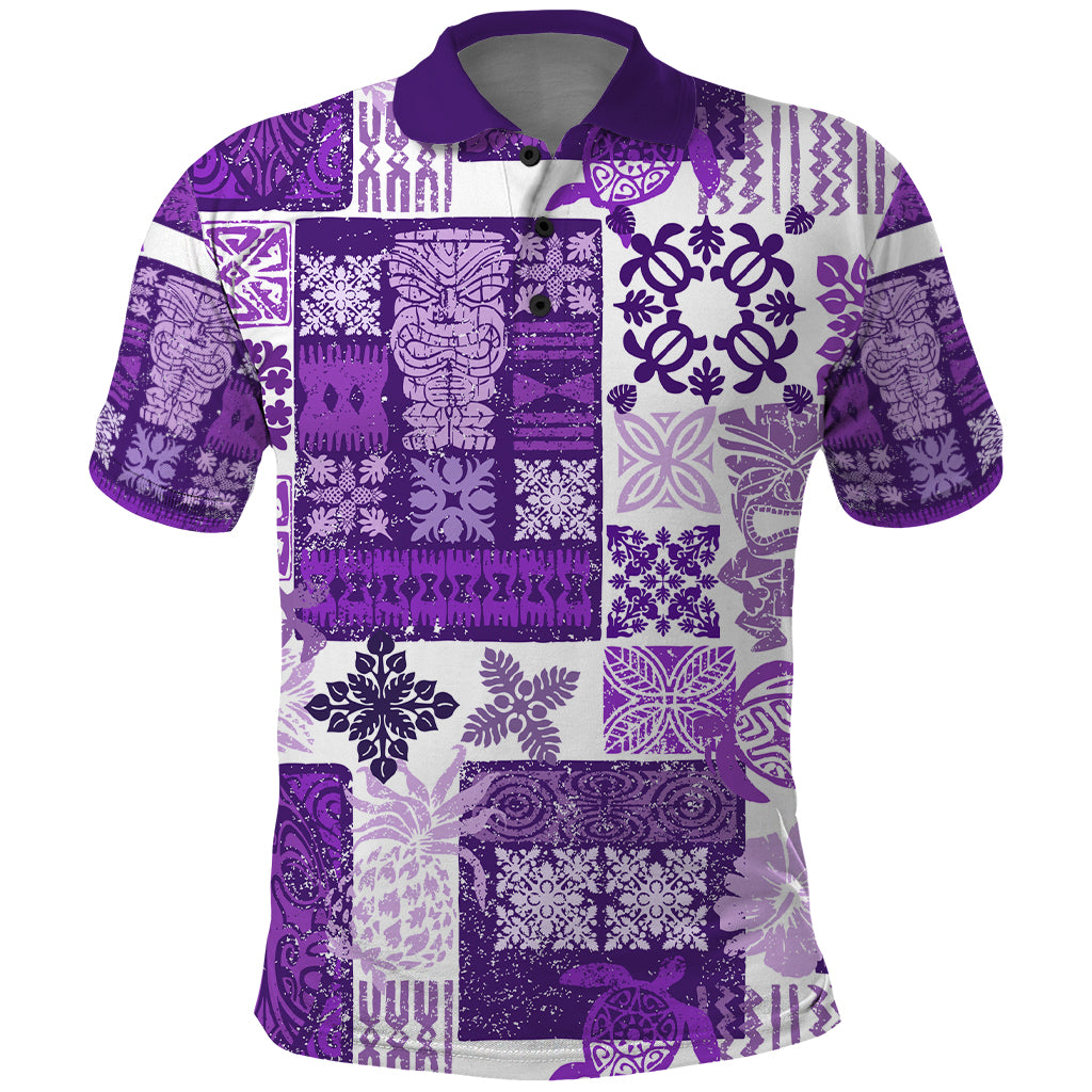 Hawaiian Quilt Polo Shirt Tiki Tropical Retro Purple Version - Wonder Print Shop