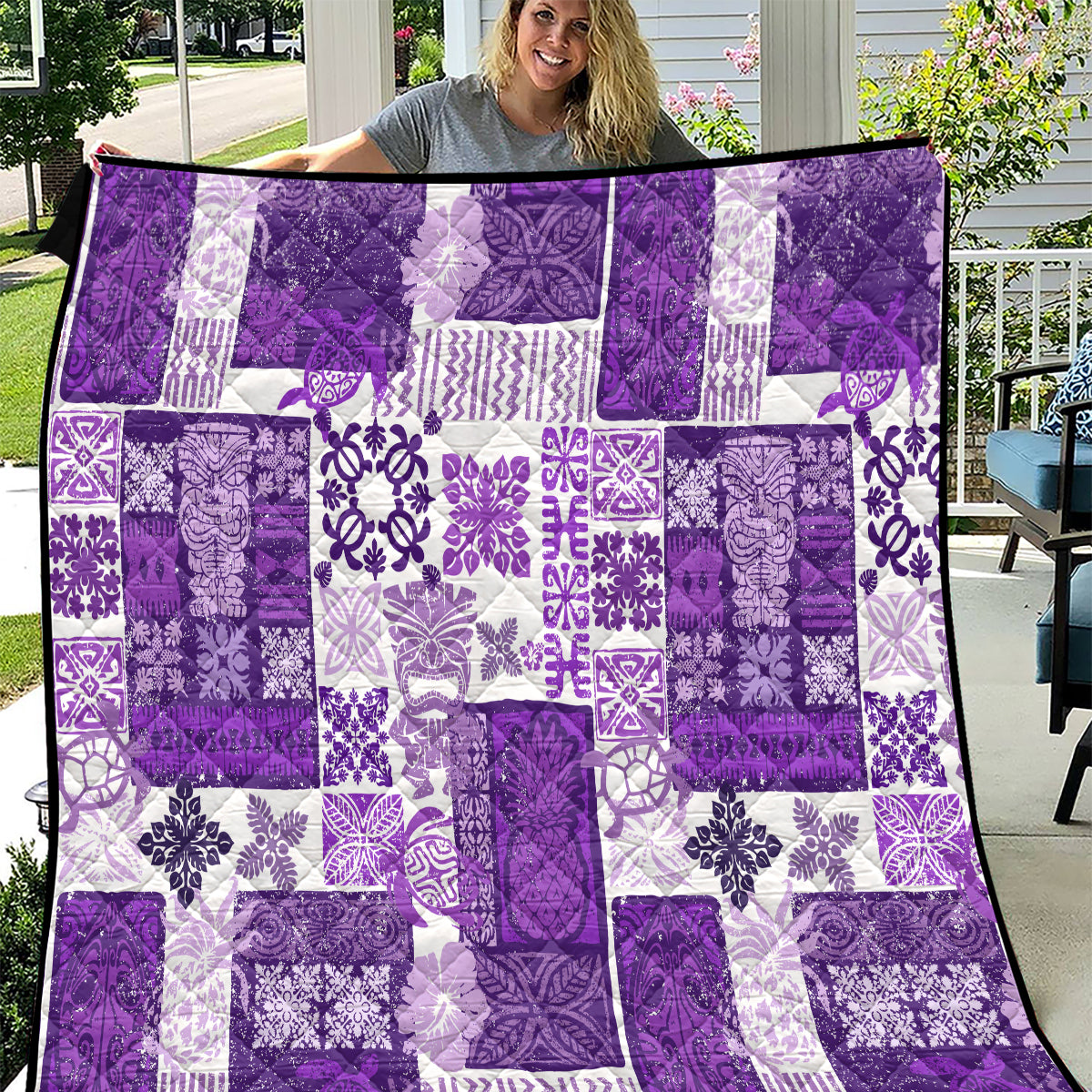 Hawaiian Quilt Quilt Tiki Tropical Retro Purple Version - Wonder Print Shop