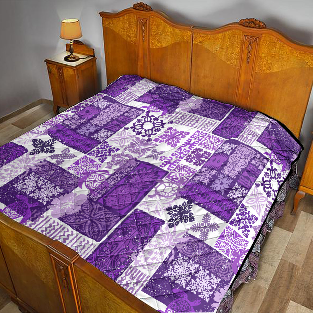 Hawaiian Quilt Quilt Tiki Tropical Retro Purple Version - Wonder Print Shop