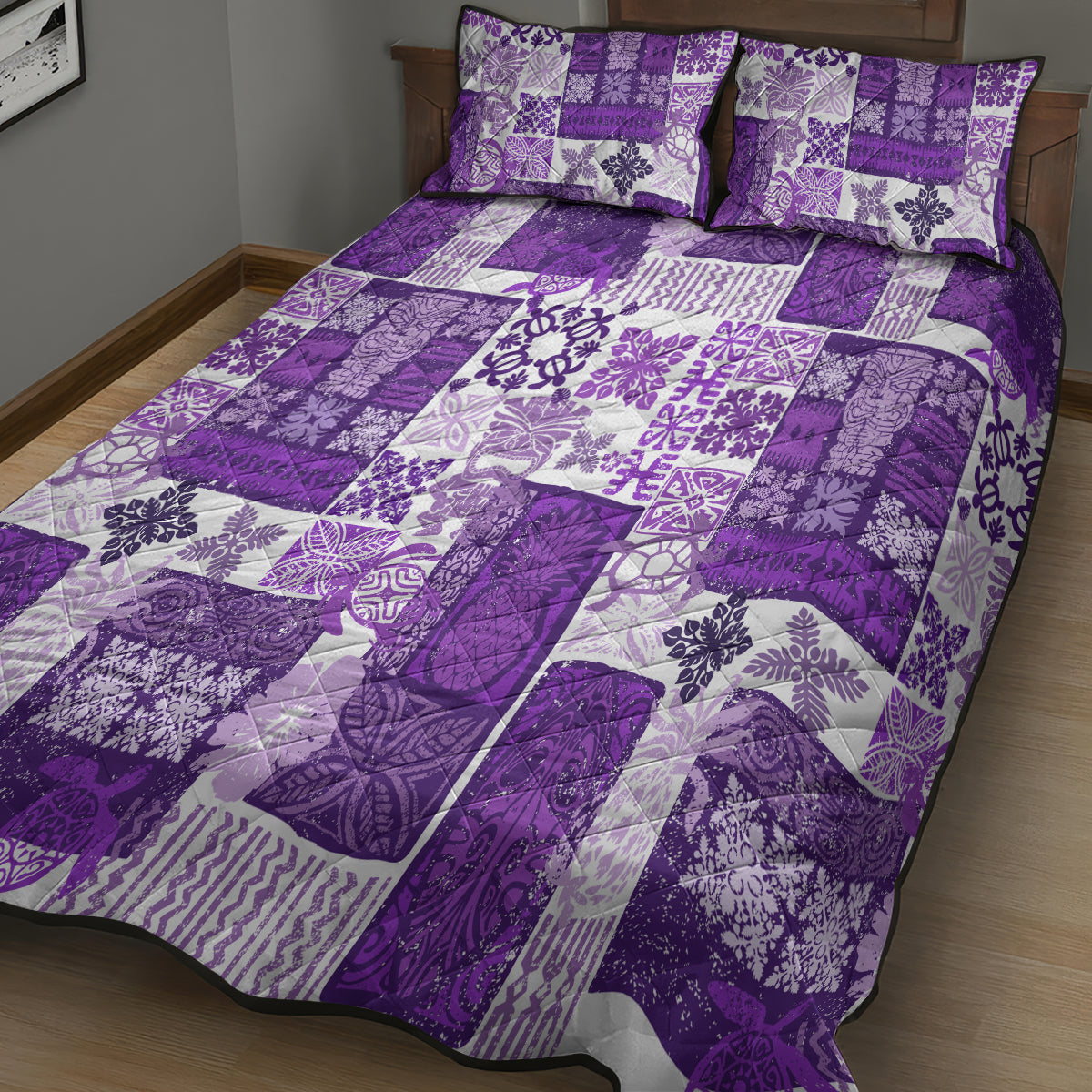 Hawaiian Quilt Quilt Bed Set Tiki Tropical Retro Purple Version - Wonder Print Shop